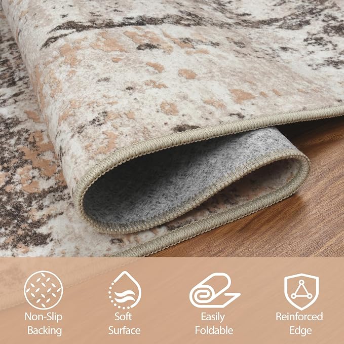 5x7 Area Rugs for Living Room Washable Bedroom Dining Room Brown Beige | Modern - Image 4