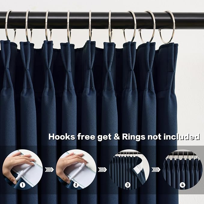 Navy Pinch Pleated Curtains & Drapes 90 Inches Long - Image 2