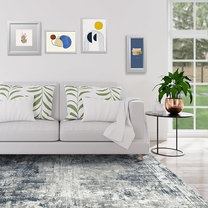 4x6 Area Rugs for Living Room Bedroom Dining Room Washable Blue Grey | Soft - Image 9