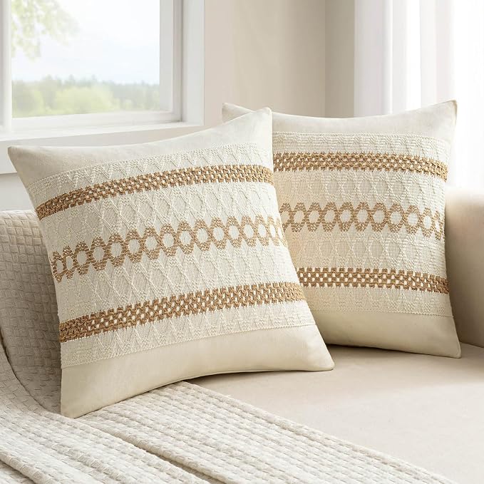 MIULEE Set of 2 Neutral Boho Decorative Pillow Covers 20x20 Inch | Farmhouse by MIULEE