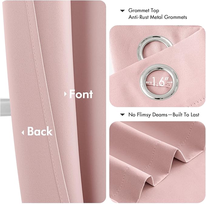 MIULEE Blackout Curtains for Bedroom 2 Panels 34 x 63 Inch Long Pink | Thermal - Image 4