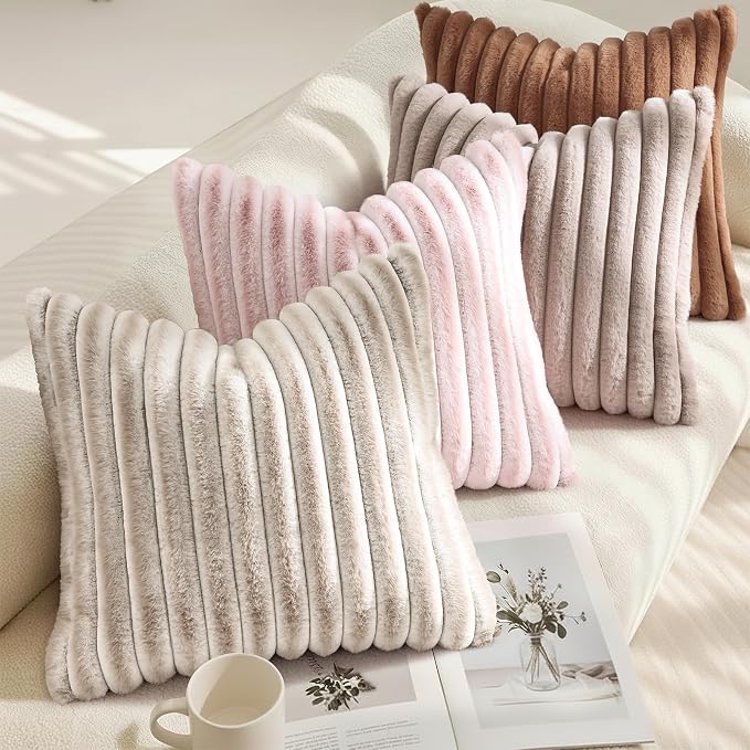 decorUhome Fall Faux Fur Throw Pillow Covers 26x26 Set of 2 Brown | Decorative - Image 4