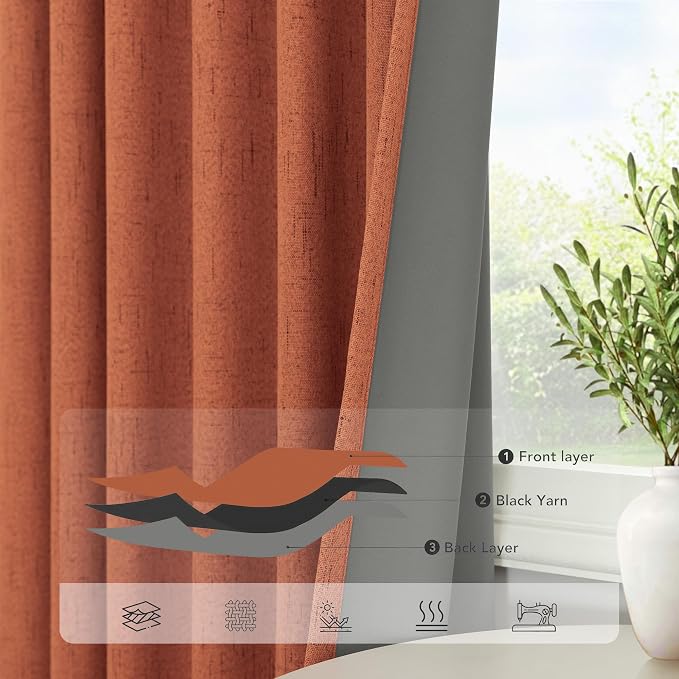Terracotta Black Out Curtains 72 Inch Long Western Blackout Window Curtain & - Image 5