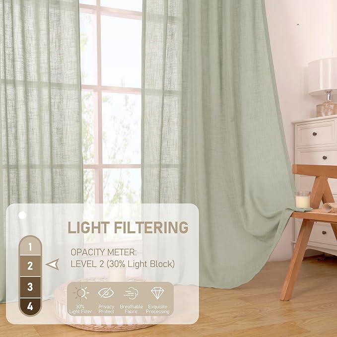 Sage Grey Linen Curtains 90 Inch - Image 4