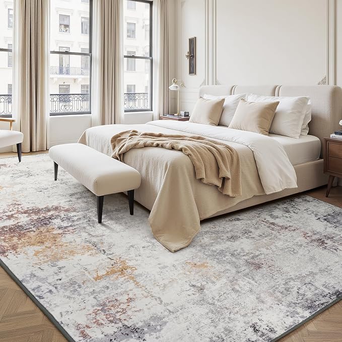 Rugflix 8x10 Area Rugs for Living Room, Washable Beige Grey Large Rug | Machine - Image 2
