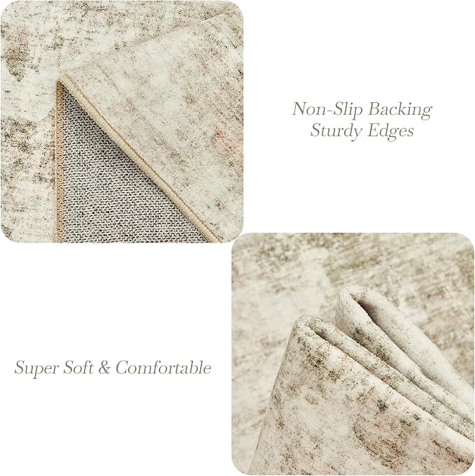 Soalmost Abstract Rug 8x10 Large Living Room Area Rugs Washable Beige/Gray | - Image 7