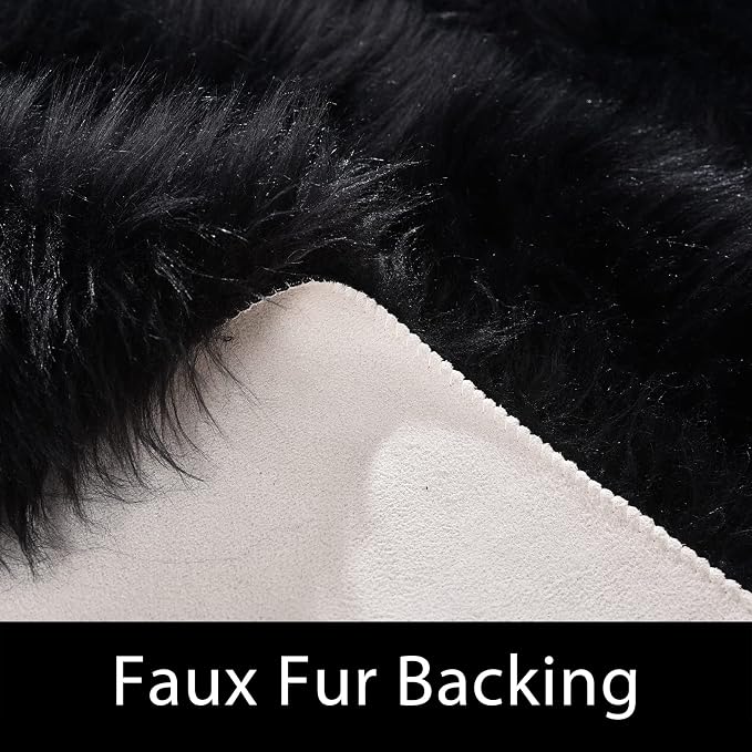 Latepis 2x10 Runner Black Faux Sheepskin Fur Rug Washable Shag Rugs Fluffy - Image 3