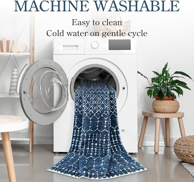 Lahome Moroccan Blue Carpet for Living Room 4x6 Area Rug Non-Slip Ultra-Thin - Image 4