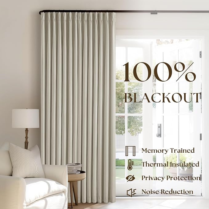 Oatmeal Beige Pinch Pleated 100% Blackout Linen Bedroom 96 Inch Curtains | - Image 3