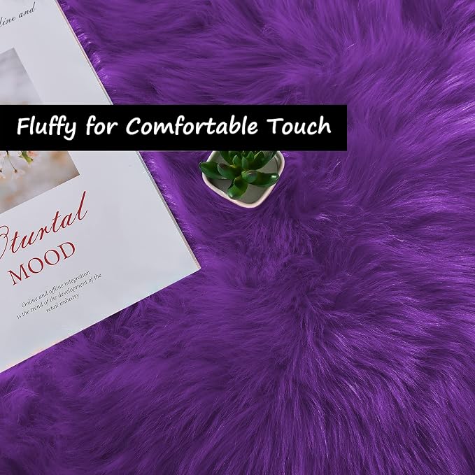 Goolela Purple Sheepskin Rug 2x6 Fluffy Fuzzy Furry Runner - Image 4
