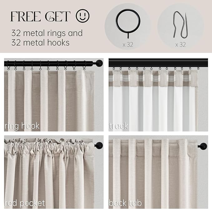 Topfinel Oatmeal Linen Blackout Curtains 96 Inches Long 8 FT Tall 2 Panels - Image 4
