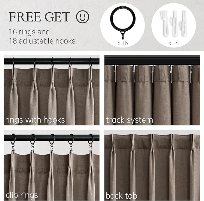 Topfinel Dark Flax Pinch Pleated Curtains 84 Inches Long - Image 2