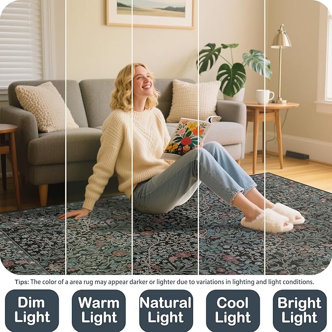 9x12 Washable Area Rugs for Living Room, Stain Resistant Vintage Rugs for - Image 7