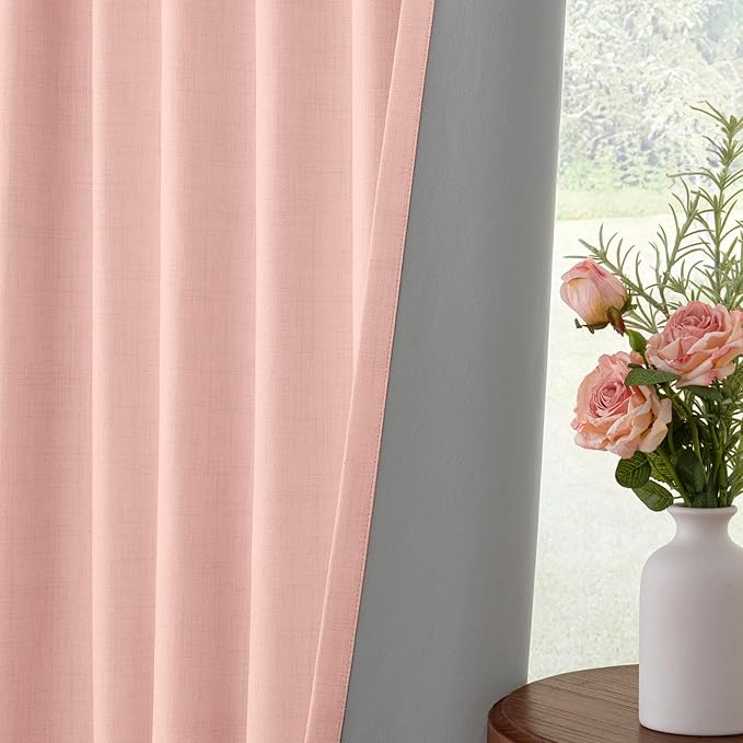 INOVADAY Linen Textured 100% Blackout Sliding Door Curtains 102x84 | Blush Pink - Image 6