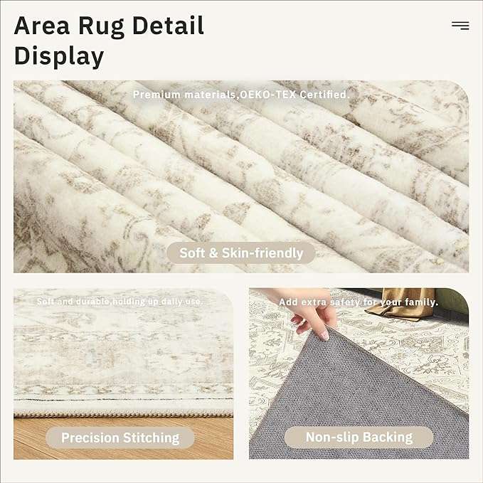 Soalmost 7x10 Area Rug for Living Room Washable Rugs Non-Slip Beige/Brown | - Image 6