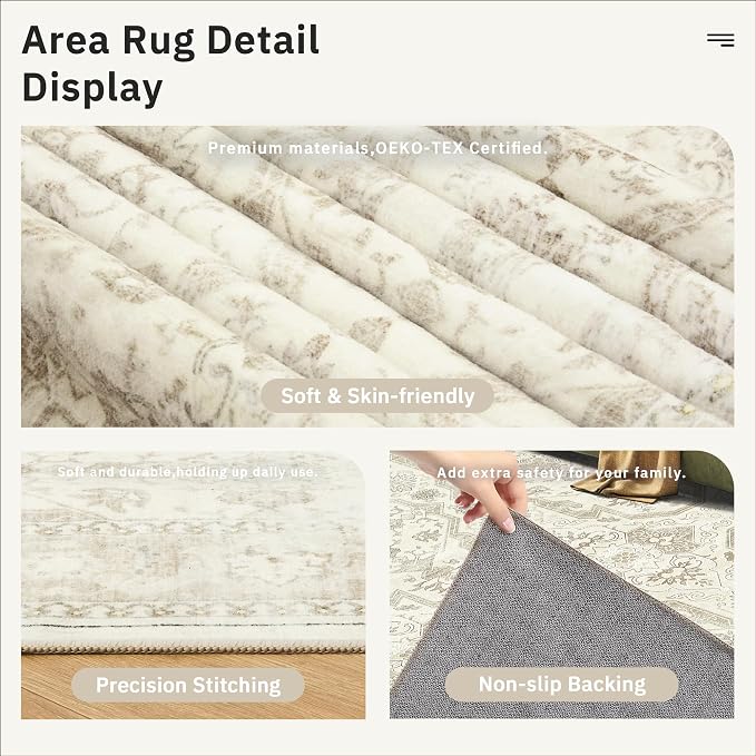 Soalmost Runner Rug 2x5 Washable Non-Slip Kitchen Entry Runners Beige/Brown | - Image 6
