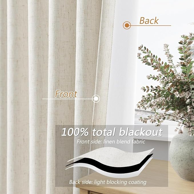 Extra Long 100% Blackout Linen Curtains - Image 4