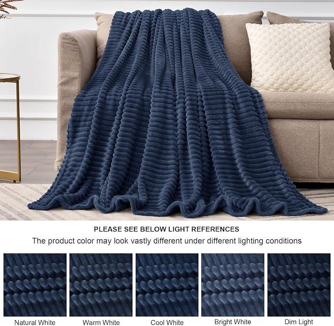 BEDELITE 3D Ribbed Jacquard Navy Blankets Queen Size - Image 7