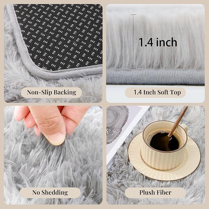 PLHXFR 4x6 Area Rugs Living Room: Fluffy Bedroom Shag Rug Light Grey | Upgrade - Image 5