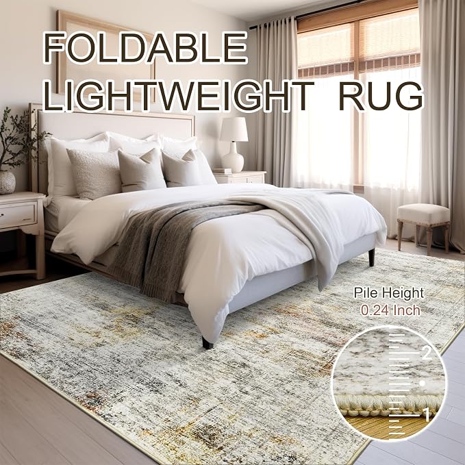 Soalmost 10x14 Area Rugs for Living Room Washable Rug Non-Slip Gray/Rust | - Image 6