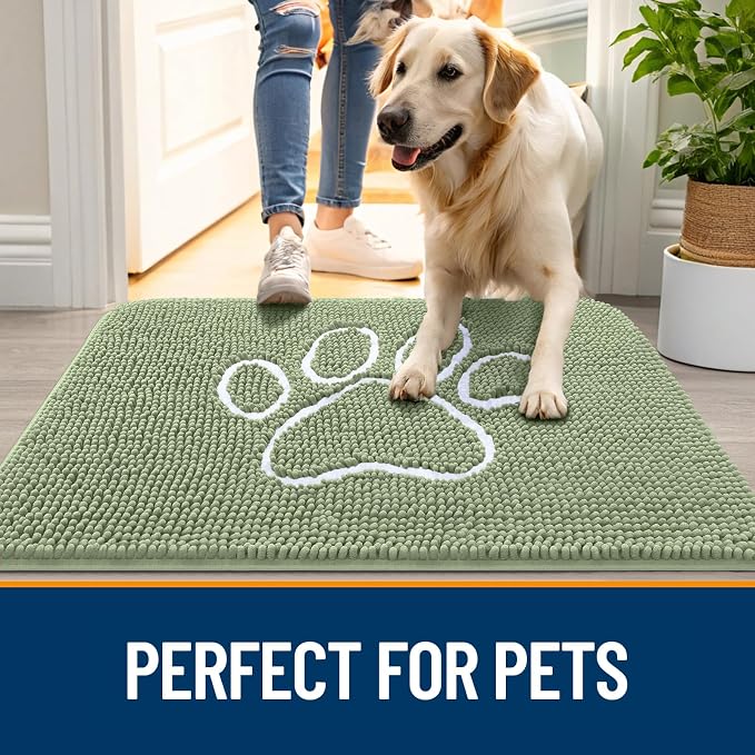 OLANLY Dog Door Mat for Muddy Paws 24x16, Paw Print Design Chenille Mud Mat | - Image 6