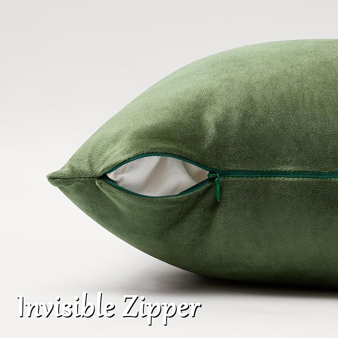 GIGIZAZA Olive Green Velvet Throw Pillow Covers 22x22 Pack of 2 | Decorative - Image 4