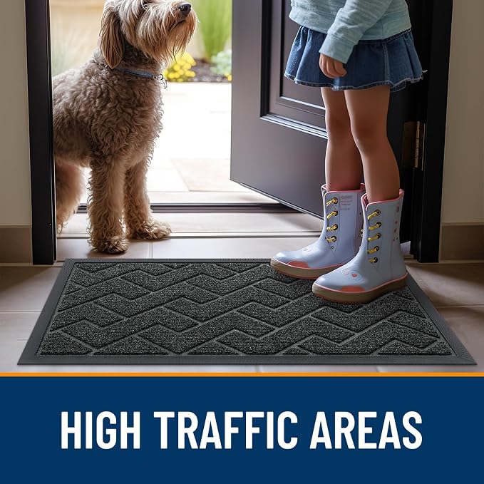 OLANLY Front Door Mat Outside 71x23, All-Season Absorbent Rubber Doormat | Black - Image 8