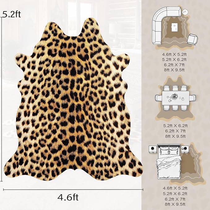 Western Faux Leopard Rug, Animal Print Cheetah Rugs, 4.6 x 5.2 Ft | Premium - Image 2