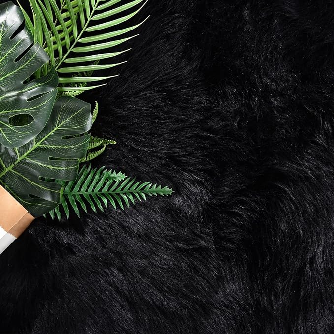 Latepis Shag 5x7 Black Fuzzy Rug Faux Sheepskin Fur Rugs Super Soft Washable - Image 5