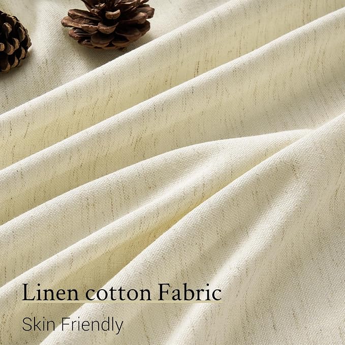 96 Inches Long Pinch Pleated Semi Sheer Curtains, Cream Linen Blended Light - Image 4