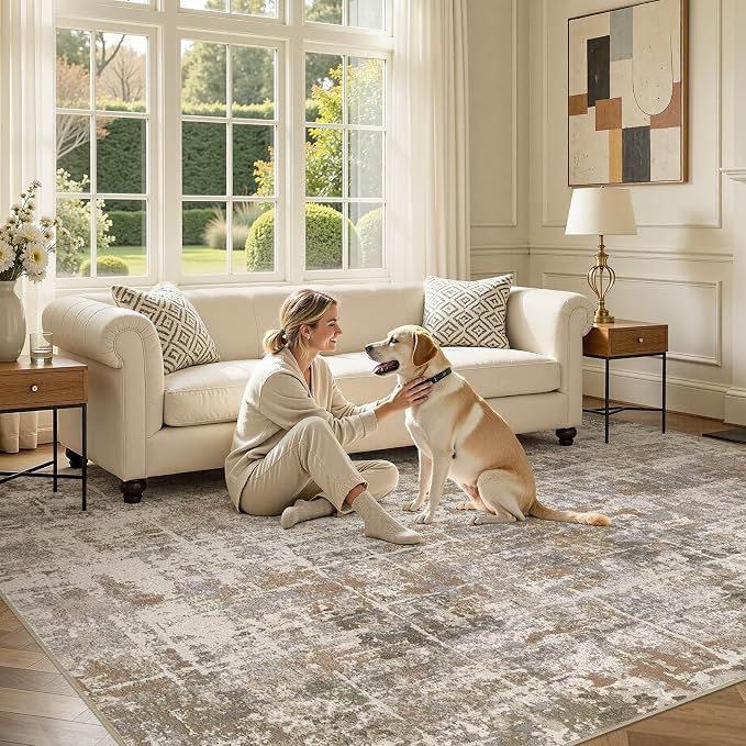DMOYEST Area Rug Living Room Rugs 10x14 Washable Abstract Carpet | Neutral - Image 6