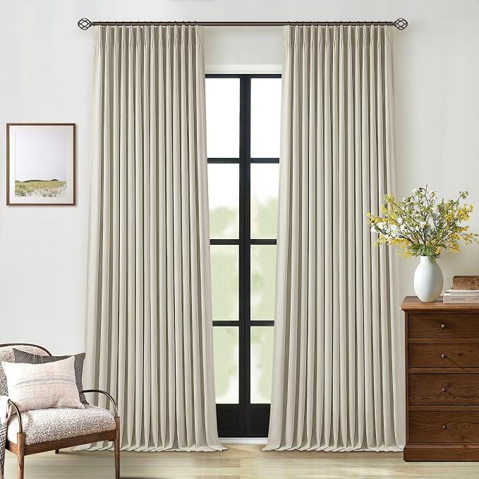 Oatmeal Pleated Linen 100% Blackout Curtains 90 Inches Long - Image 8