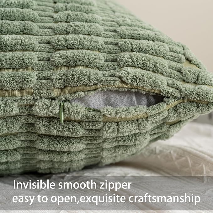 Pack of 2 Corduroy Decorative Throw Pillow Covers 24x24 Inch, Sage Green | Fall - Image 3