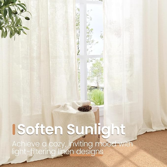 BGment Ivory Linen Curtains 54 Inches Long - Image 5