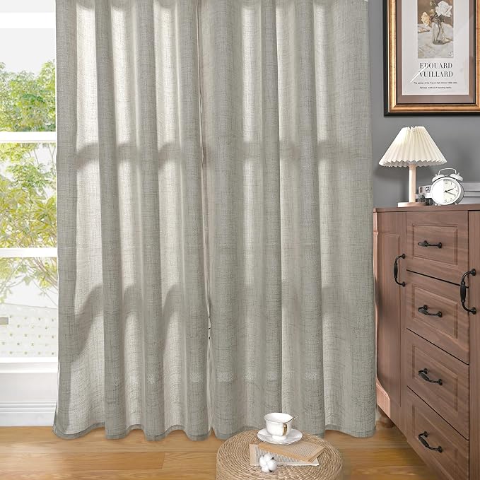 YoungsTex Linen Curtains for Living Room 52 X 80 Inch Length 2 Panels | Light - Image 8