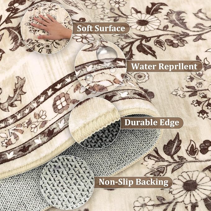 Yamaziot 2x6 Washable Hallway Runner Rug Non Slip Floral Carpet, Stain Resistant - Image 6