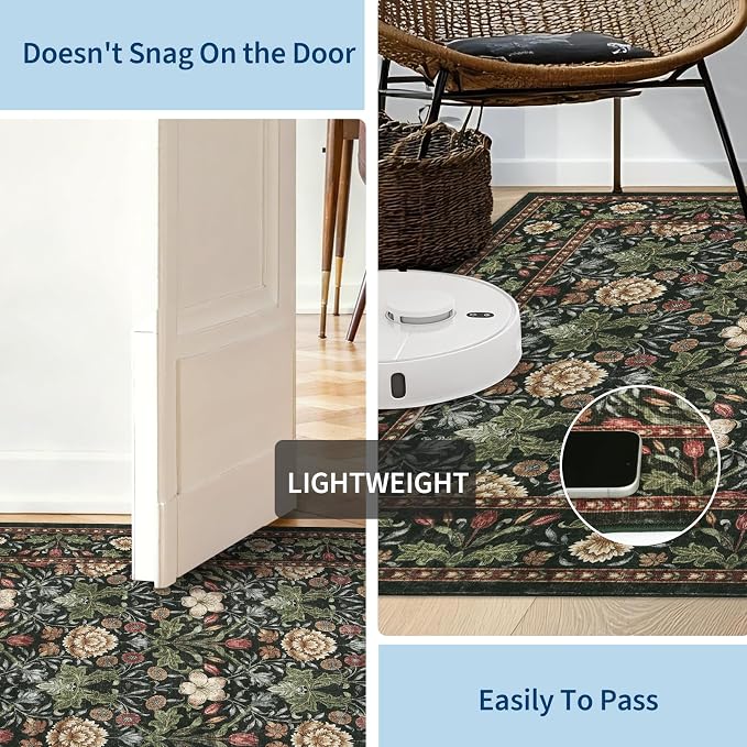 GarveeHome Washable Area Rug 6x9, Soft Vintage Floral Bedroom Rug Non Slip Low - Image 5