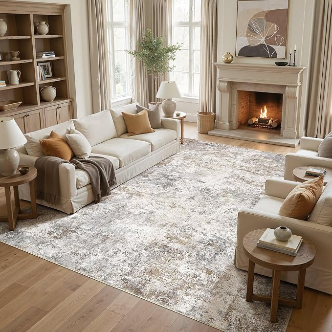 UERMEI 10x12 Area Rug Living Room Rugs Washable Neutral Brown Grey Carpet | - Image 5