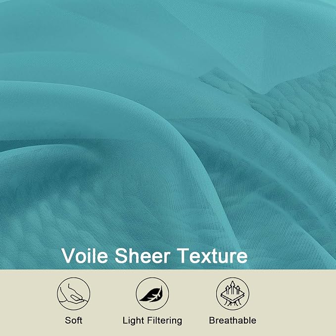 Turquoise Sheer Curtains for Bedroom Living Room 96 Inches Long 2 Panels - Image 7