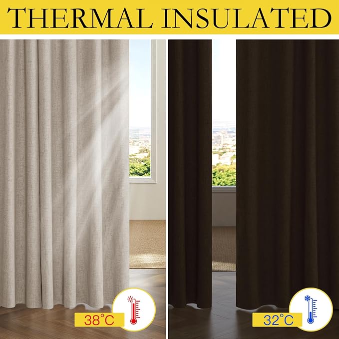 NICETOWN Natural Linen Blackout Curtain 52 x 80 inch Panels: Full Bedroom - Image 6