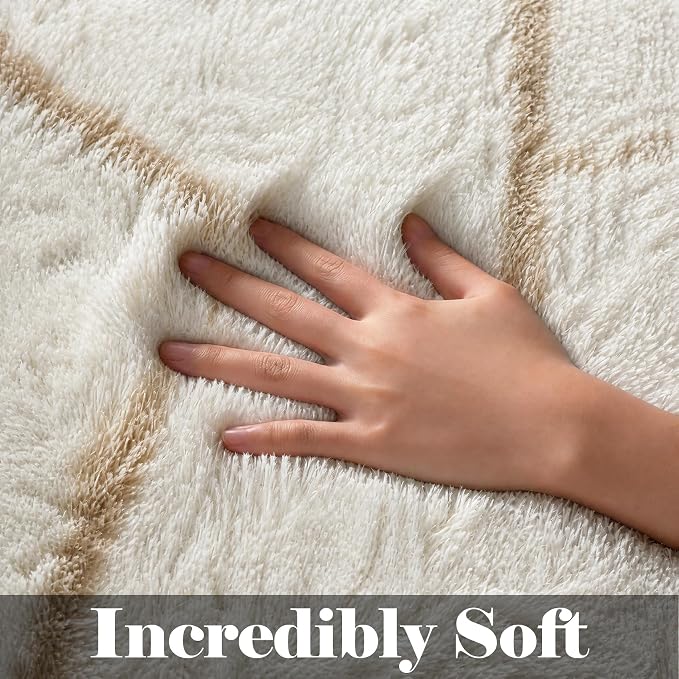 6x9 Area Rugs for Living Room Bedroom, Fluffy White and Beige Geometric Rug | - Image 2