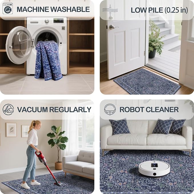 6x9 Washable Area Rugs for Living Room, Stain Resistant Vintage Rugs for Dining - Image 6