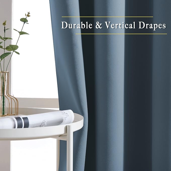 NICETOWN Smoky Blue Blackout Curtains 63 inches Long, Grommet Room Darkening - Image 5