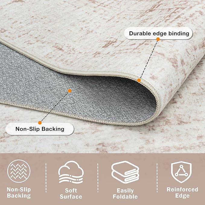 8x10 Washable Area Rug for Living Room Bedroom: Non-Slip Modern Beige White | - Image 4