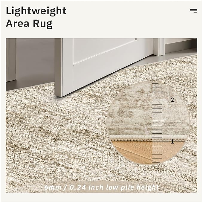 Soalmost 5x5 Brown Round Rug 6ft Circle Living Room Area Rugs Non-Slip | - Image 6