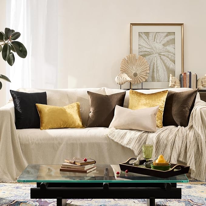 GIGIZAZA Brown Velvet Pillow Covers 12x20 Decorative Pillows Pack of 2 | Lumbar - Image 6