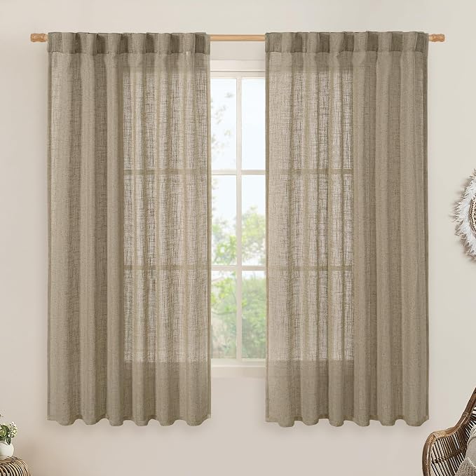 Semi Sheer Linen Curtains 63 Inch by LAMIT