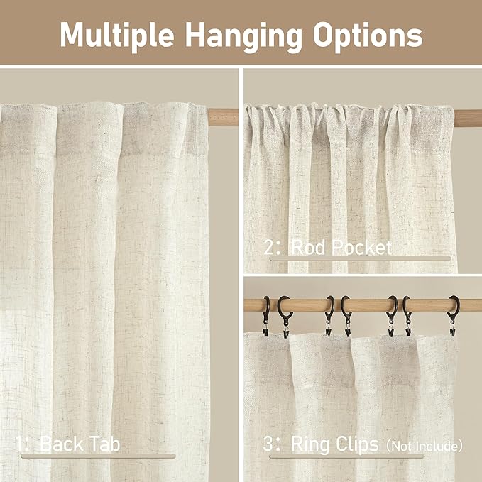 Ivory 90 Inches Long Linen Semi Sheer Curtains - Image 2