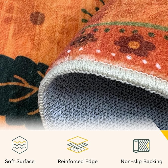 RELEANY Floral Washable 9x12 Area Rugs BurntOrange | Flower Carpet Print Boho - Image 5