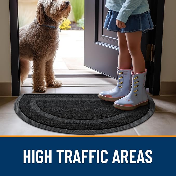 OLANLY Half Circle Front Door Mat Outside 71x23 All-Season Rubber Doormat | Jet - Image 6